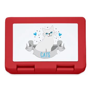 White cats on a banner with blue hearts - Lunchbox - red - Front
