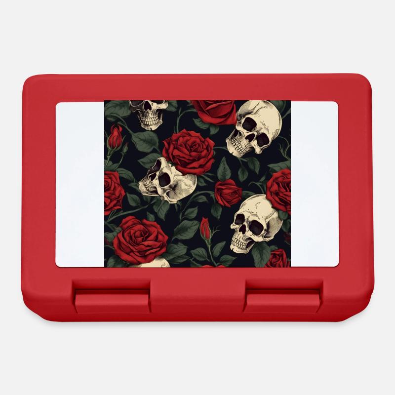 Skulls & Red Roses Dark Elegant Gothic Pattern - Lunchbox - red