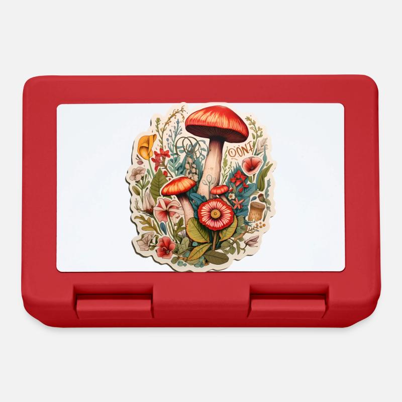 Boho Art with Mushrooms and Flowers - Lunchbox - red
