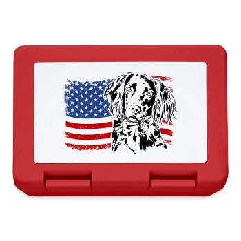 Small Münsterländer America Flag Dog Dogs - Lunchbox - red - Front