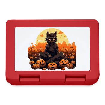 Loup-garou d’Halloween avec des lunettes de soleil dans un champ de citrouilles - Boîte à goûter - rouge - Devant