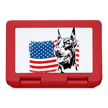 Dobermann Amerika Fahne Hunde Dobie Wilsigns - Brotdose - Rot - Vorne