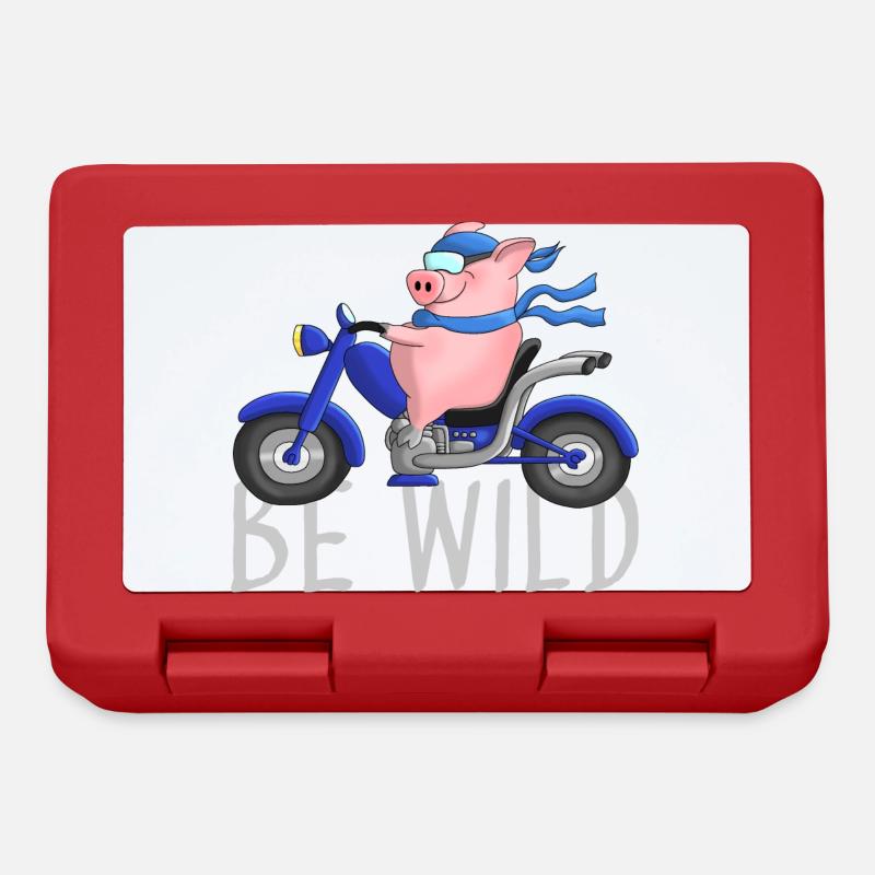 Lustiges Schwein auf Motorrad Comic - Brotdose - Rot