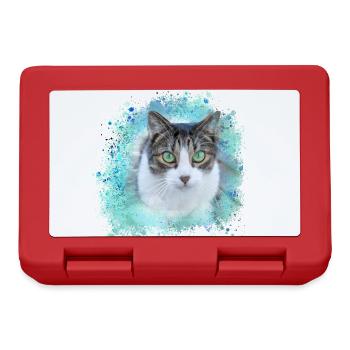 Cat, Green, Watercolor, Art, Painting, Graffiti, - Lunchbox - red - Front