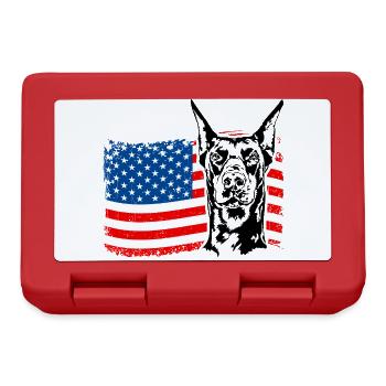 Dobermann Amerika Fahne Hunde Dobie Wilsigns - Brotdose - Rot - Vorne