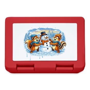 Drôle d’animaux d’hiver construisant un bonhomme de neige – Bande dessinée - Boîte à goûter - rouge - Devant