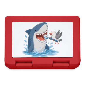 Requin se brossant les dents avec une mouette - Boîte à goûter - rouge - Devant