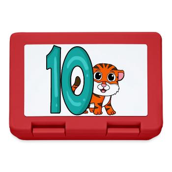 10th Birthday Motif Tiger - ten years - Lunchbox - red - Front
