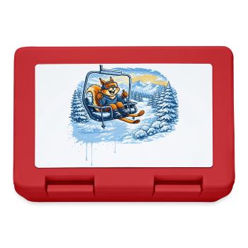 Funny squirrel in the ski lift – winter fun motif - Lunchbox - red - Front