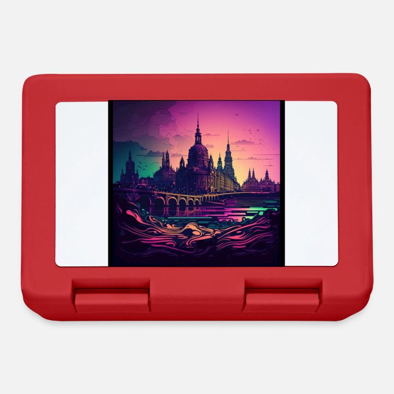 Skyline von Dresden im Abendlicht Vaporwave Optik - Brotdose - Rot