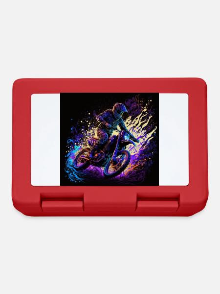 cool motocrosser in black light style - Lunchbox - red