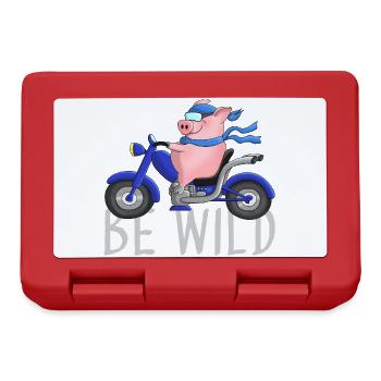 Lustiges Schwein auf Motorrad Comic - Brotdose - Rot - Vorne