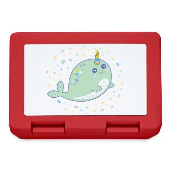Cute Narwhal Whale Unicorn Kawaii Pastel Colors - Lunchbox - red - Front