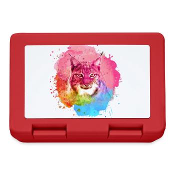 luchs,katze,blau,malerei,aquarell,pink,regenbogen - Brotdose - Rot - Vorne