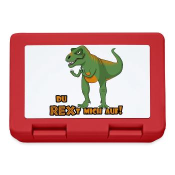 Genervter T-Rex sagt: "Du REXt mich auf!" Deutsch - Brotdose - Rot - Vorne