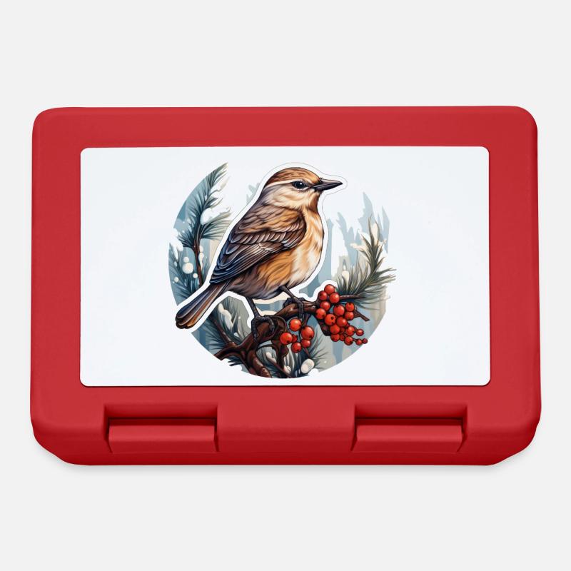 Vogel im Winter - Brotdose - Rot