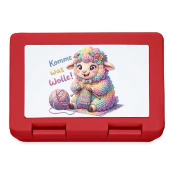 Komme was Wolle - Strickendes Schaf Wollknäuel  - Brotdose - Rot - Vorne