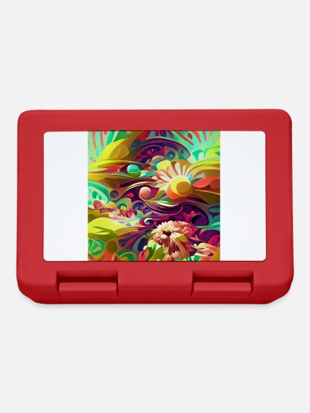 Helle psychedelische Retro-Blumen und -Formen - Brotdose - Rot