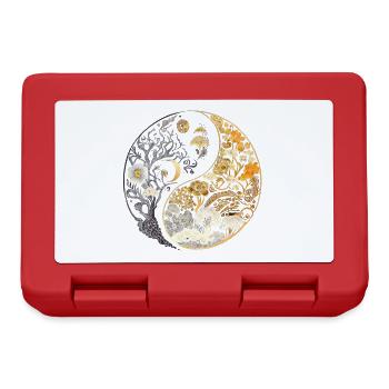 Golden, Floral Mushroom Ying Yang Design - Lunchbox - red - Front