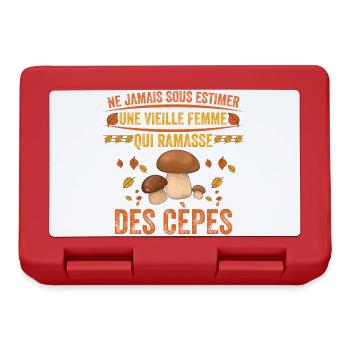 un vieille femme qui ramasse les cèpes cadeau cèpe - Boîte à goûter - rouge - Devant