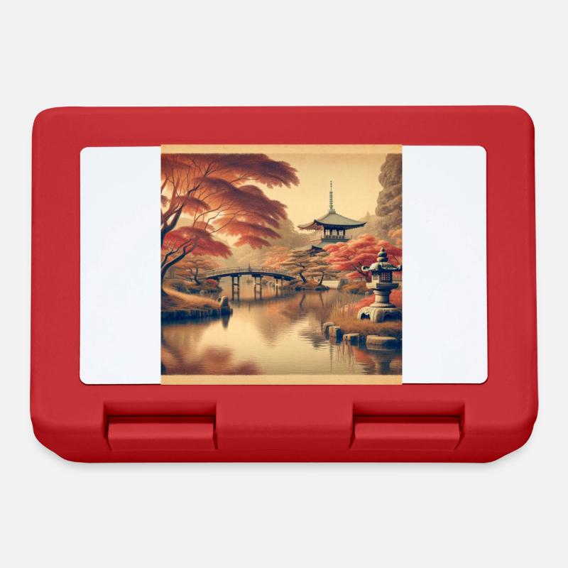 Japan Vintage Pond Evening - Lunchbox - red