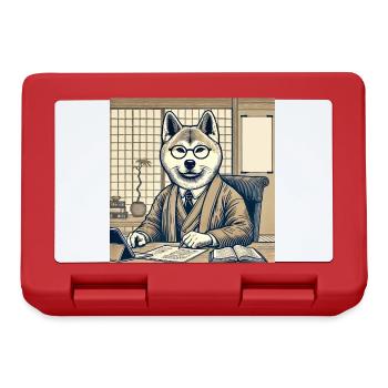 Akita at the Desk - Ukiyo-e Style - Lunchbox - red - Front