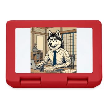 Husky at the Desk - Ukiyo-e Style - Lunchbox - red - Front
