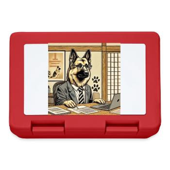 German Shepherd at the Desk - Ukiyo-e Style - Lunchbox - red - Front