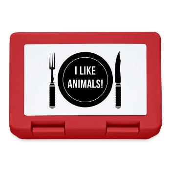 J’aime les animaux! (Fourchette / Couteau / Assiette / Noir) - Boîte à goûter - rouge - Devant