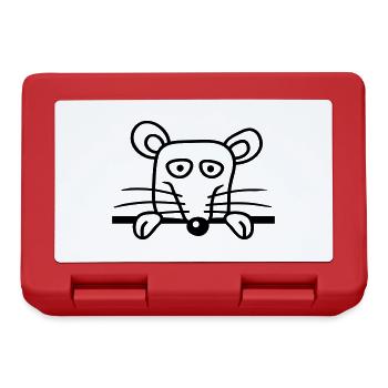 Maus Ratte hinter Mauer Zaun Schild guckt lustig - Brotdose - Rot - Vorne