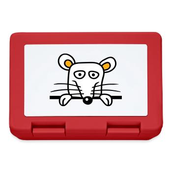 Maus Ratte hinter Mauer Zaun Schild guckt lustig - Brotdose - Rot - Vorne