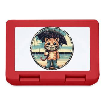 Laughing cat with rubber boots and umbrella - Lunchbox - red - Front
