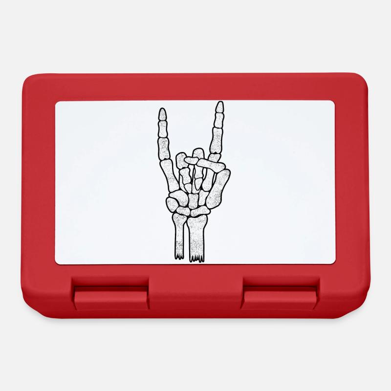 Skeleton Hand Rock Metal Sign - Lunchbox - red