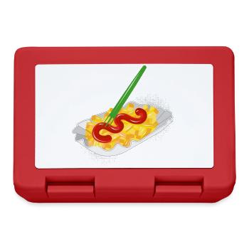 Pommes mit Ketschup in der Pappschale und Gabel - Brotdose - Rot - Vorne