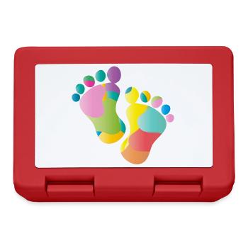 kunterbunte Baby Fußabdrücke - Brotdose - Rot - Vorne