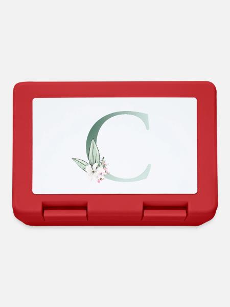 C Monogram, Floral, Customizable - Lunchbox - red