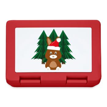 Hase mit roter Weihnachtsmütze im Wald. - Brotdose - Rot - Vorne