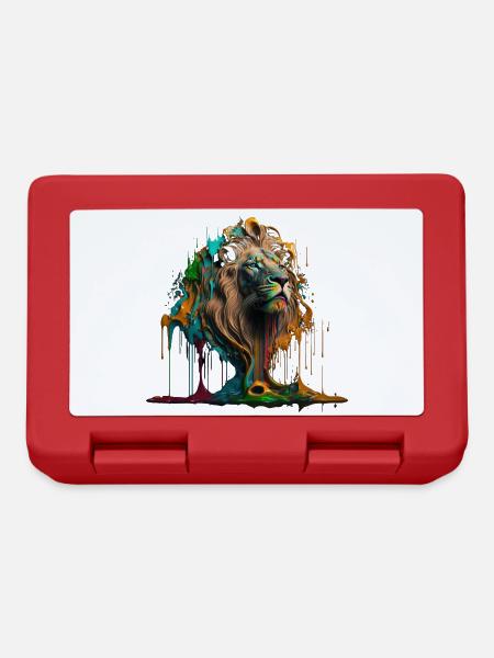 Regenbogen Löwe | Rainbow Lion | AI generated Art - Brotdose - Rot