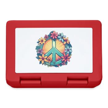 Groovy Retro Peace Zeichen mit Pastell Blumen - Brotdose - Rot - Vorne