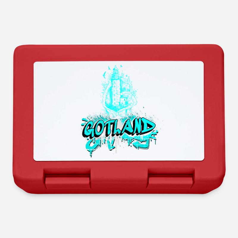 Gotland Graffiti Leuchtturm Design - Brotdose - Rot