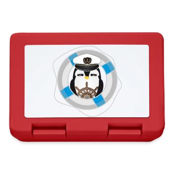 niedlicher Pinguin als Kapitän im Marine Look - Brotdose - Rot - Vorne