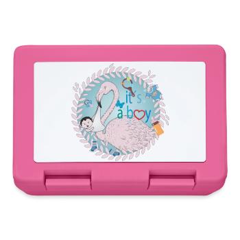 Flamingo mit Baby und Baby Utensilien in Blau - Brotdose - Pink - Vorne