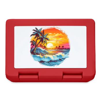 Soleil, Coucher de soleil, Mer, Palmiers, Vacances, Été - Boîte à goûter - rouge - Devant