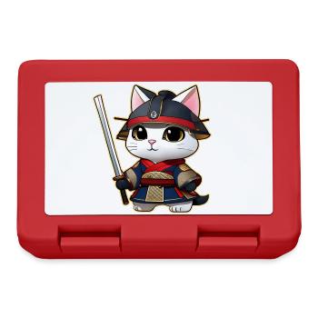 Niedliche Samurai Katze - Brotdose - Rot - Vorne