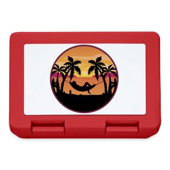 Palmiers avec hamac sur la plage - coucher de soleil - Boîte à goûter - rouge - Devant