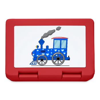 Kinderzug Eisenbahn blau mit Herzen - Brotdose - Rot - Vorne