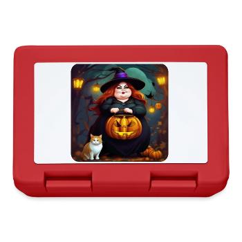 Fat witch with jack-o'-lantern and cat - Lunchbox - red - Front