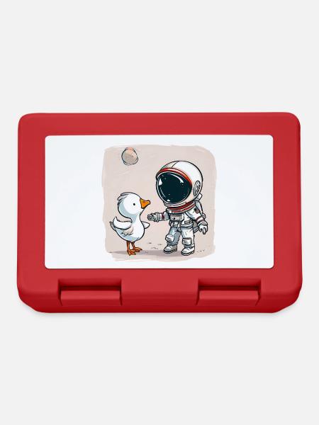 Cute Astronaut and Goose Cartoon Design | Space - Lunchbox - red