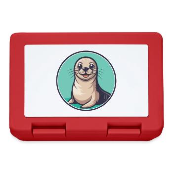 Seal Kawaii Cartoon Character Animal Pet Face - Lunchbox - red - Front