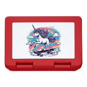 Regenbogen Einhorn Skateboard - Brotdose - Rot - Vorne